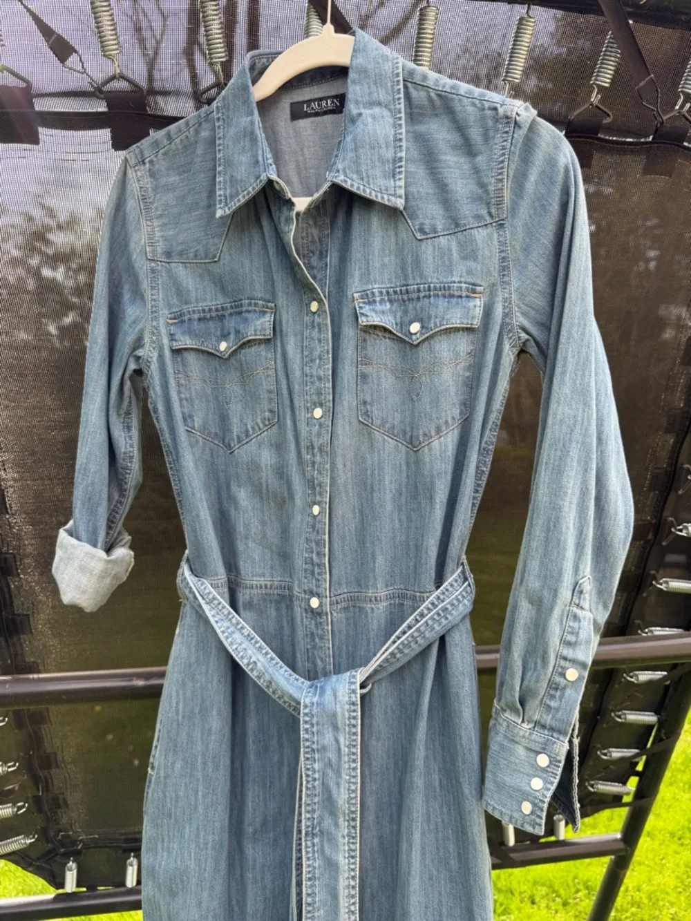 NWT Ralph Lauren Western Denim Pearl Snap Dress in Desert Sky chambray sz 8 - Picture 10 of 12